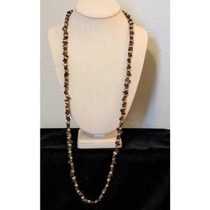 Smoky Quartz Chip Bronze Freshwater Pearl 34" Necklace